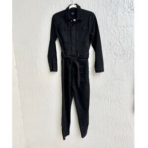 Joe's Long Sleeve Rika Collared Belted Tapered Leg Jumpsuit Black Women Small